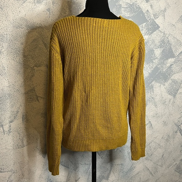 Poof Apparel Mustard Yellow Knitted Sweater with Twist Knot Detail size L - Picture 3 of 5